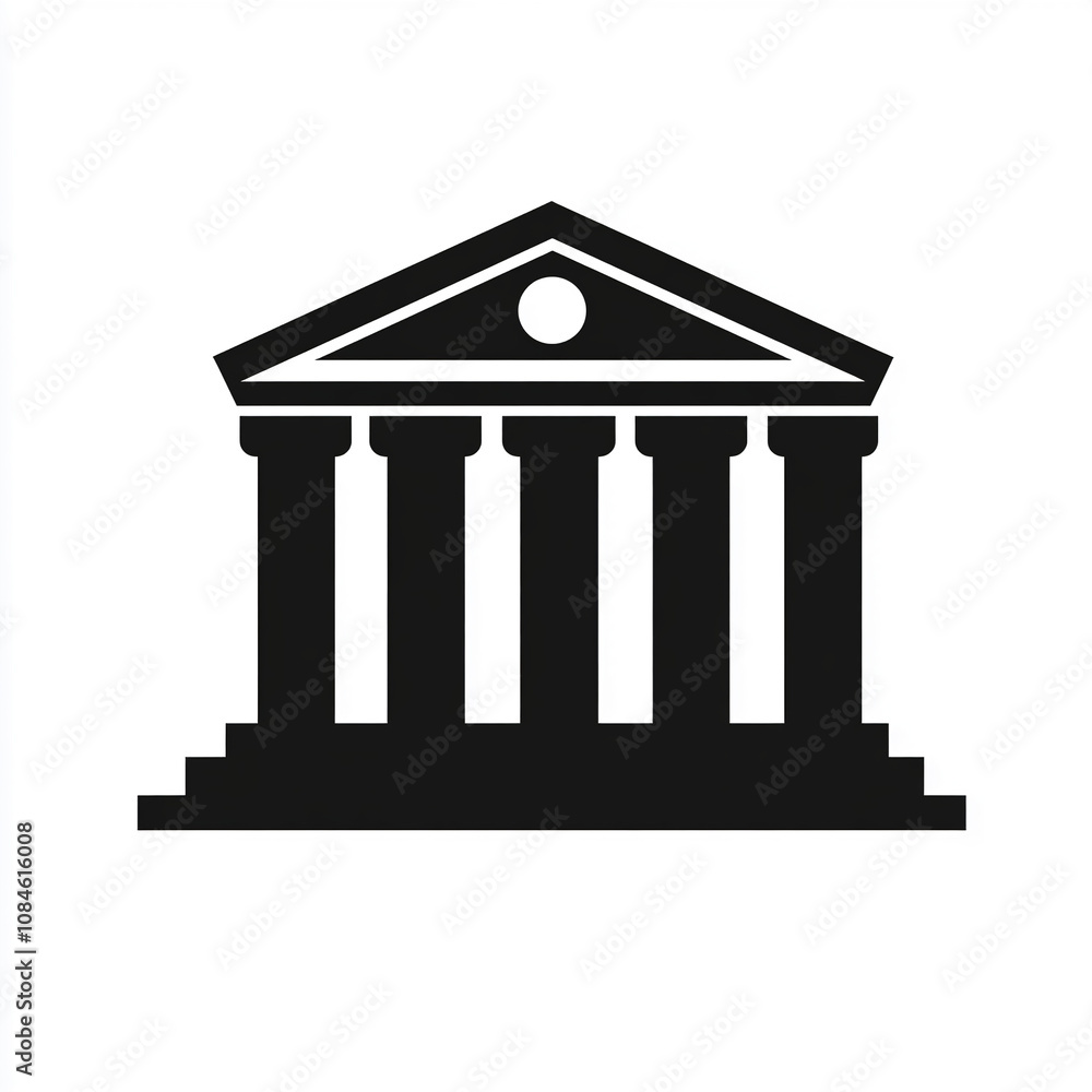 Black silhouette of a classical building with columns representing ancient architecture and historical significance Black silhouette of a classical building with columns representing ancient architecture and historical significance
