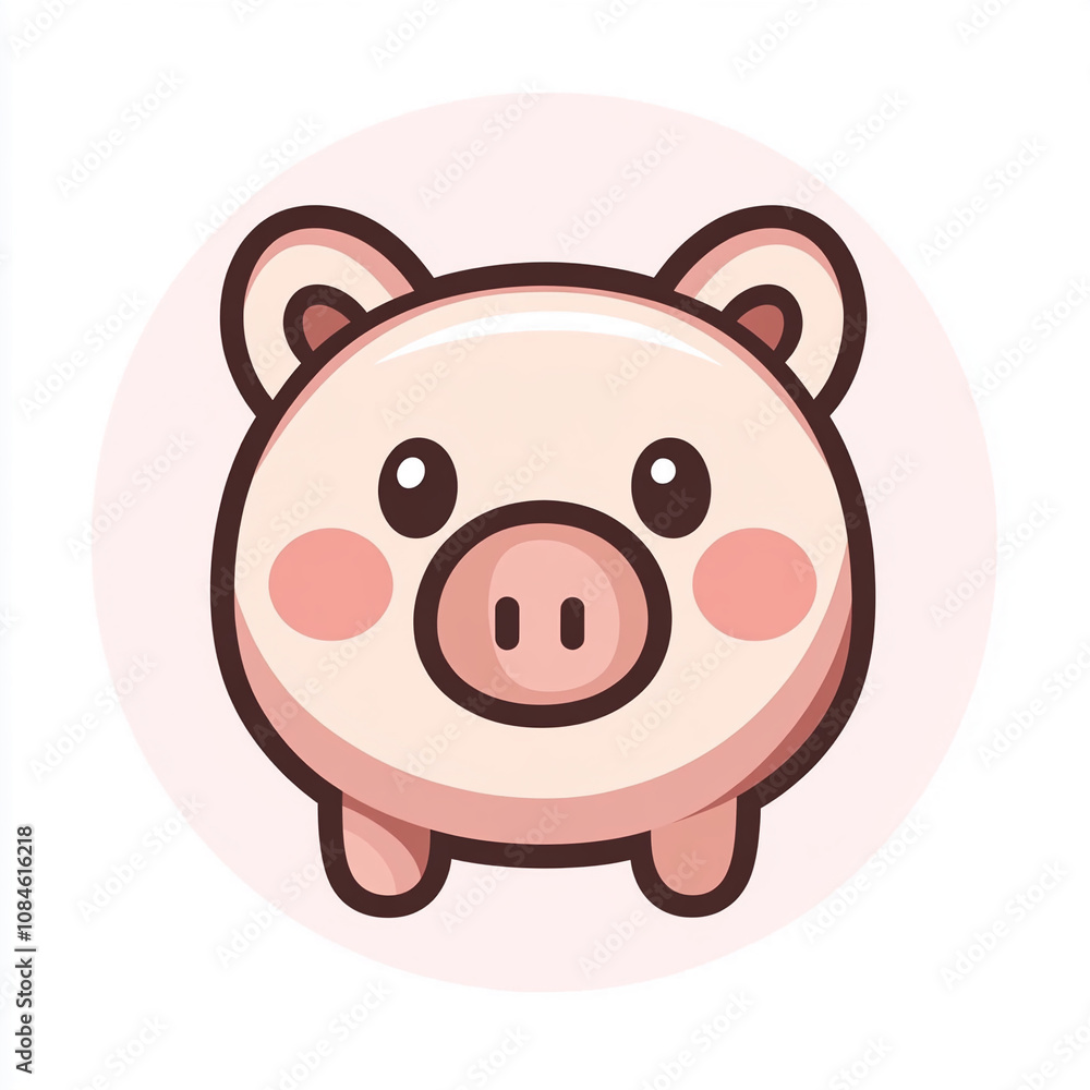 Cute cartoon pig character with rosy cheeks and big eyes, set against a soft pink background, ideal for children's entertainment and decor Cute cartoon pig character with rosy cheeks and big eyes, set against a soft pink background, ideal for children's entertainment and decor