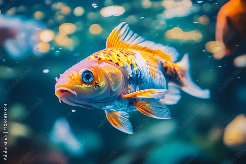 Fototapeta premium A goldfish swims in calm water
