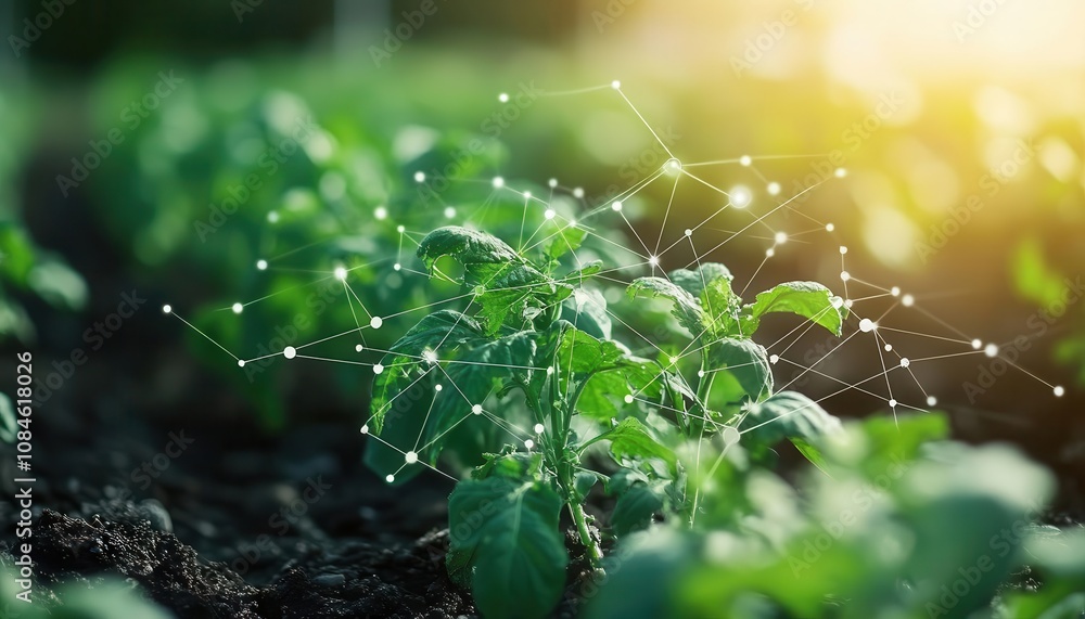 A closeup of a greenhouse sensor network, Digital Farming, Hightech and interconnected A closeup of a greenhouse sensor network, Digital Farming, Hightech and interconnected