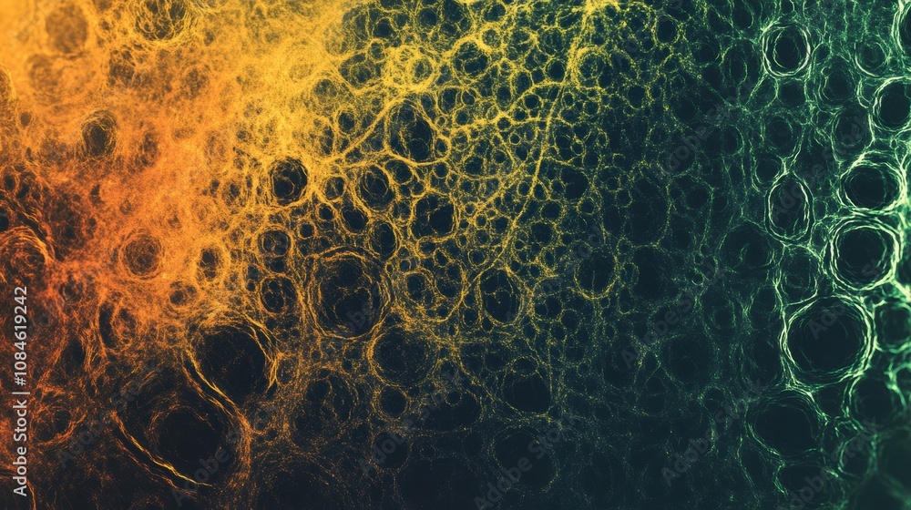 Naklejka premium This visual displays a colorful arrangement of cells and their intricate networks at a microscopic level, highlighting biological complexity. Generative AI