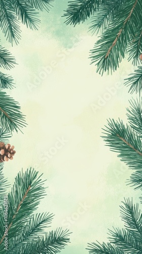 Pine branch frame holiday background in pastel green