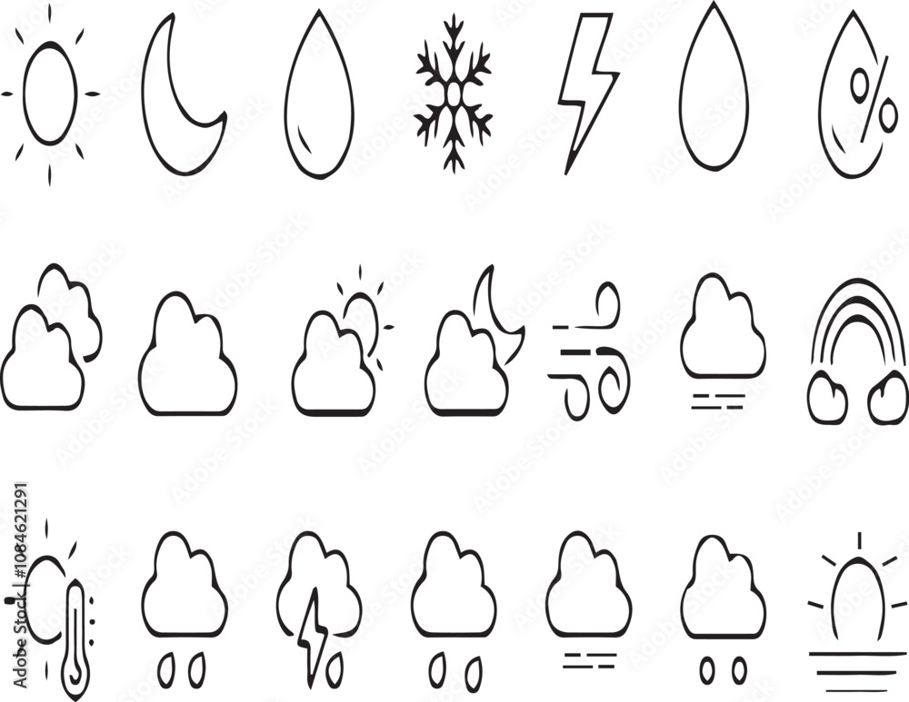 Minimal Weather Icons Set - Vector Design for Forecasts and Applications Minimal Weather Icons Set - Vector Design for Forecasts and Applications