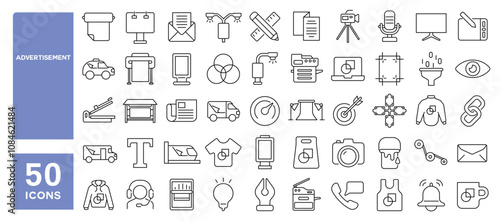 Wallpaper Mural Set of 50 line icons related to advertisement , branding, marketing, advertising, outdoor, billboard, signage, poster, Editable stroke. Vector illustration Torontodigital.ca