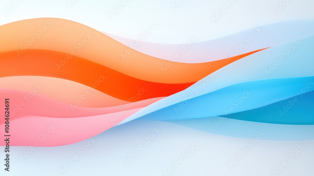 Abstract overlapping pastel waves in orange, pink, and blue on white background. Abstract overlapping pastel waves in orange, pink, and blue on white background.