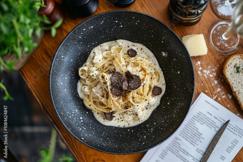 Obraz na płótnie magazine cover featuring a luxurious pasta dish with truffles and cream w salonie