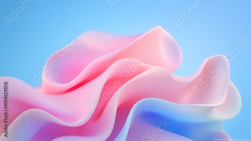 Abstract pastel fabric-like waves in pink and blue tones on a light blue background.