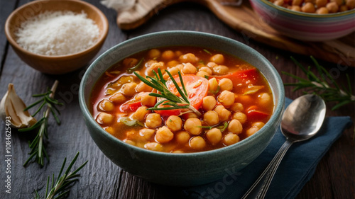Minestra di Ceci: A hearty chickpea soup made with tender chickpeas simmered in a savory broth, often flavored with garlic, rosemary, and tomatoes.