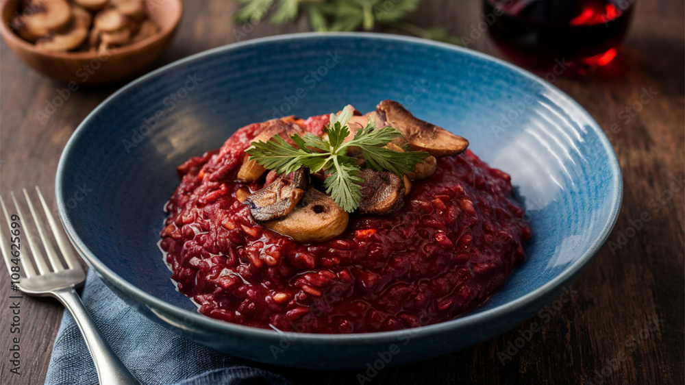 Red Wine Risotto: A rich risotto cooked with red wine, giving it a deep color and robust flavor Red Wine Risotto: A rich risotto cooked with red wine, giving it a deep color and robust flavor
