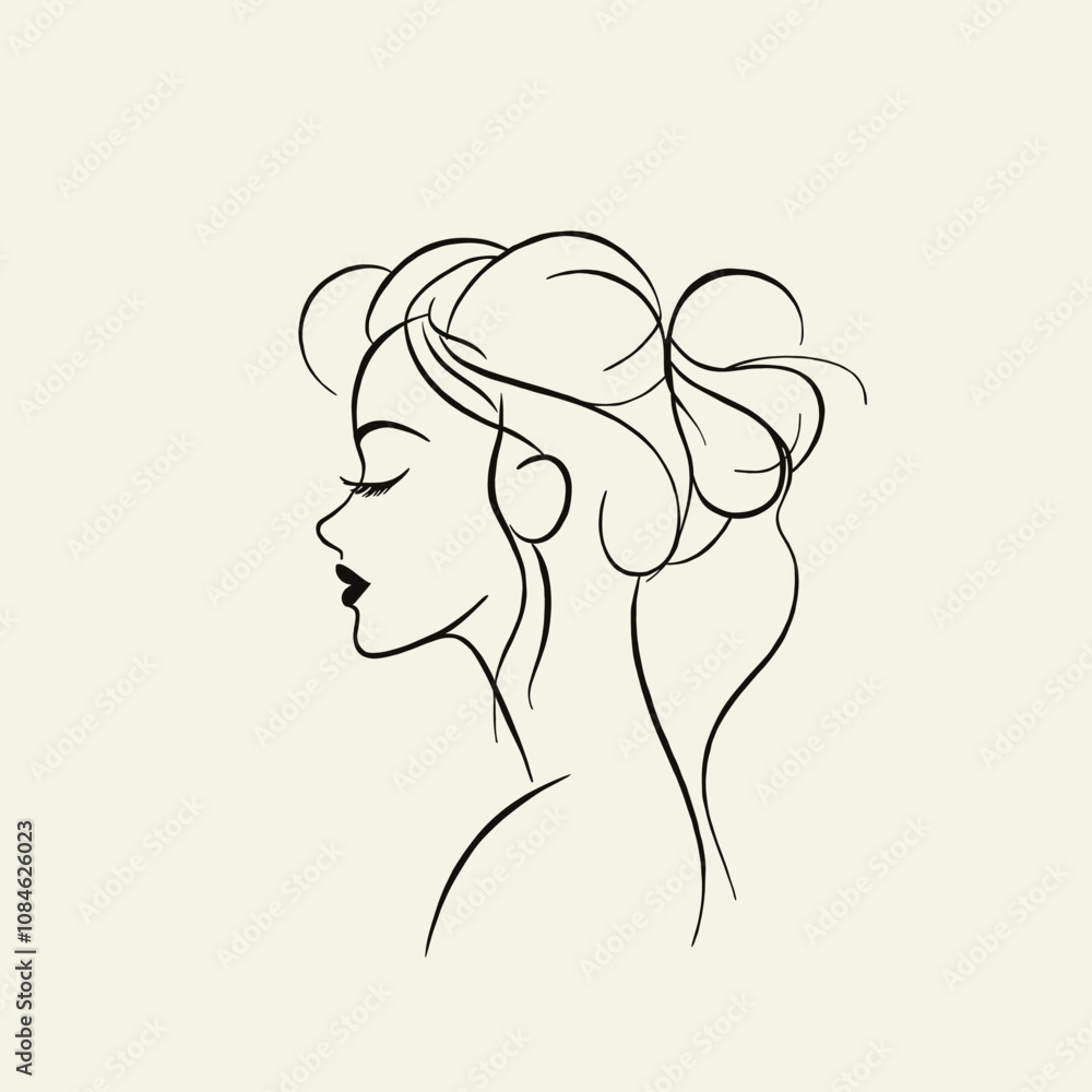 Elegant style, with cartoon-like profile, the profile of the girl's head is simplified and stylized in an abstract form Elegant style, with cartoon-like profile, the profile of the girl's head is simplified and stylized in an abstract form