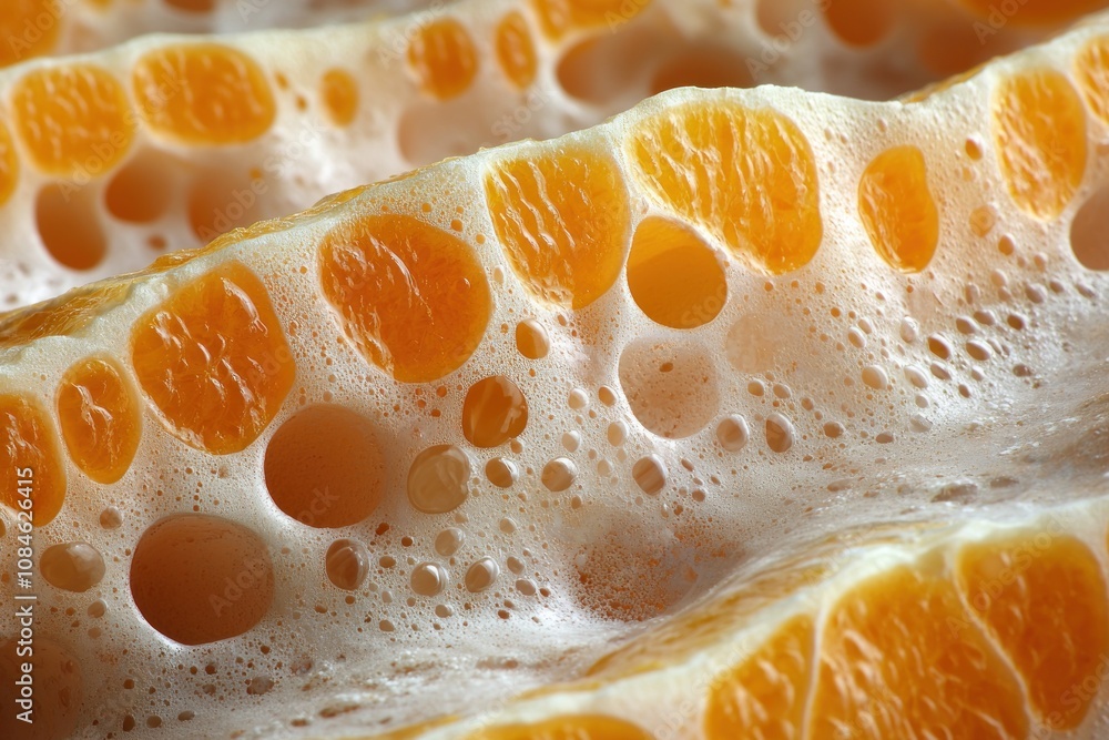 Close-up of an orange peel with bubbles and texture Close-up of an orange peel with bubbles and texture