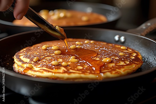 Wallpaper Mural A close-up of pancakes being drizzled with syrup in a frying pan. Torontodigital.ca
