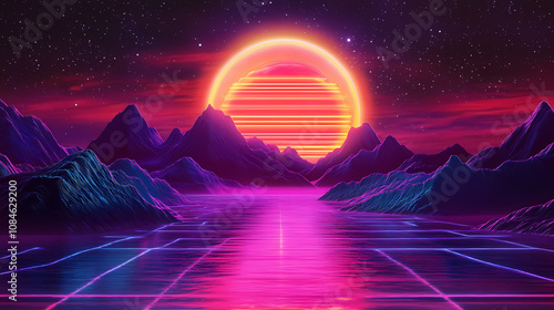 Neon northern lights aurora borealis in neon colors da retro neon background theme. Aurora. Illustration