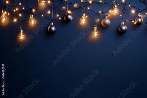 Magical scene with twinkling lights hanging from a tree branch, creating a dreamy and enchanting atmosphere.