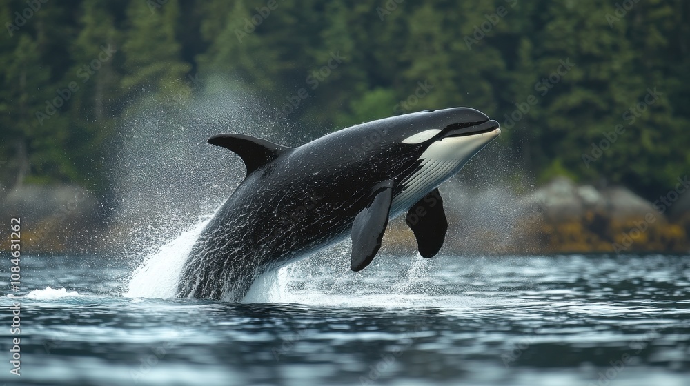 Fototapeta premium a black whale jumping in the air