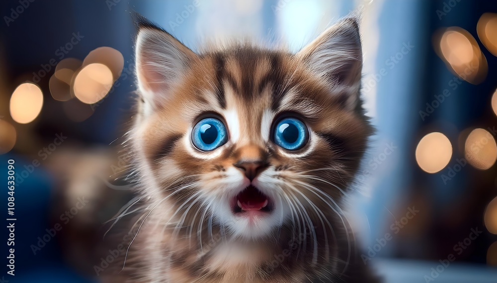 Fototapeta premium Scared shocked kitten with big eyes