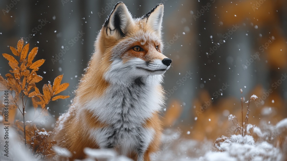 a brown and white fox standing in the snow a brown and white fox standing in the snow