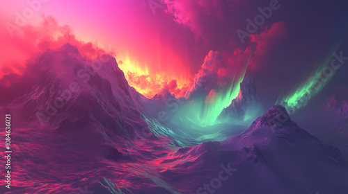 Aurora: a breathtaking 3d illustration of the aurora australis, showcasing a mix of red, purple, and green lights. Aurora. Illustration photo