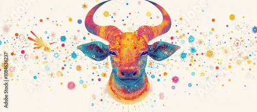 Colorful Bull head with vibrant watercolor splash. photo