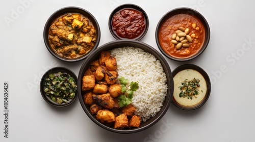 Wallpaper Mural Indian food. bowl of indian food on white background. top view. indian food. Ultra realistic. Photorealistic hypermaximalist advertising photography hyper realistic fine detail Torontodigital.ca
