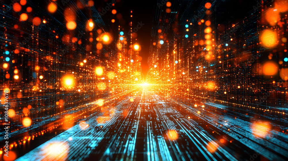 Obraz premium Abstract Representation of High-Speed Internet Data Flow with Glowing Digital Lights and Futuristic Network Concept
