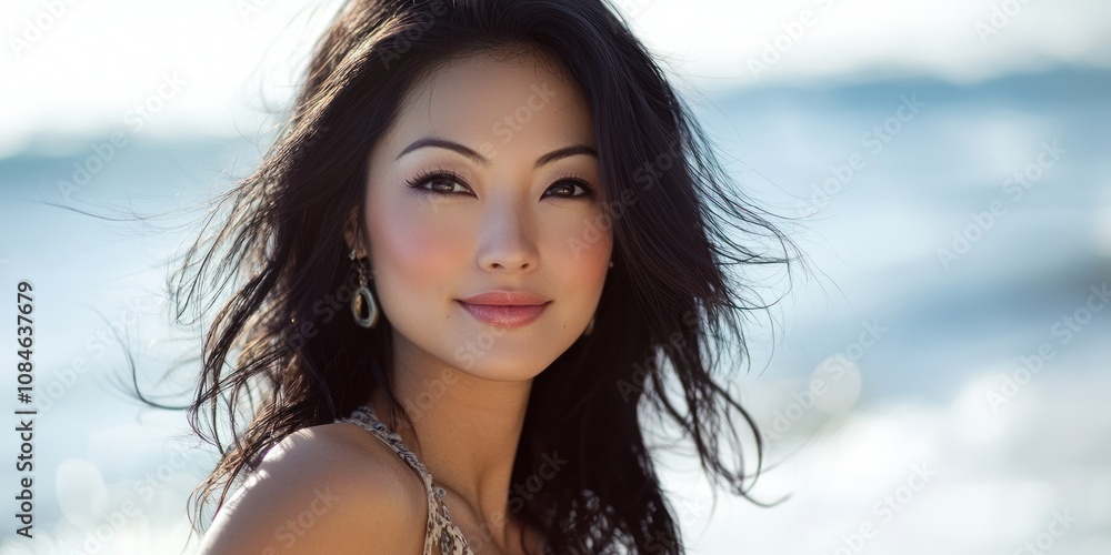 Portrait of a Woman with Long Black Hair and a Smile Portrait of a Woman with Long Black Hair and a Smile