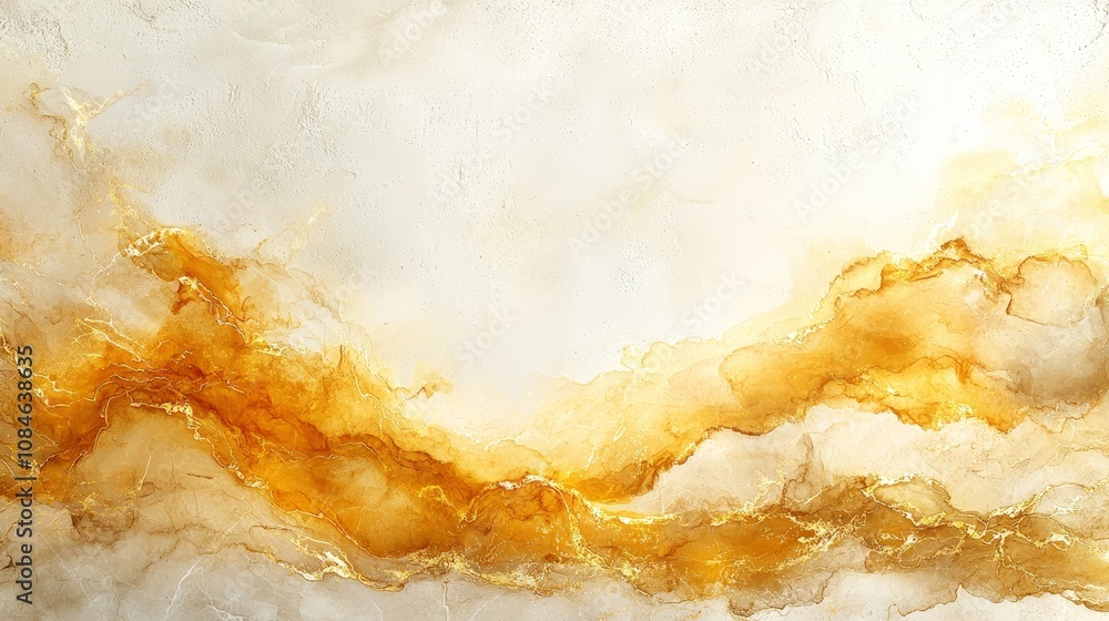 Abstract artwork featuring flowing golden and amber hues against a soft white background. Abstract artwork featuring flowing golden and amber hues against a soft white background.