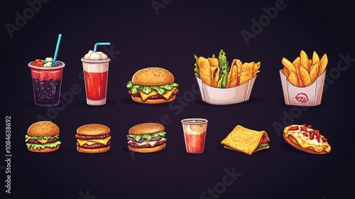 Delicious Fast Food Collection: Burgers, Fries, Drinks, and More! photo