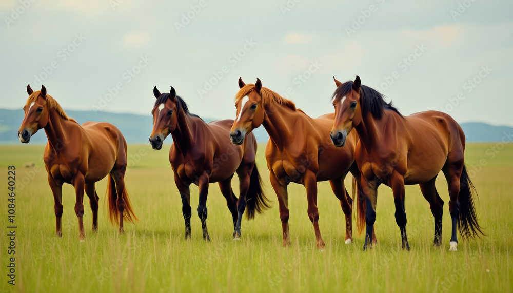 Majestic Horses Grazing in a Lush Meadow Majestic Horses Grazing in a Lush Meadow