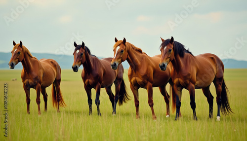 Majestic Horses Grazing in a Lush Meadow