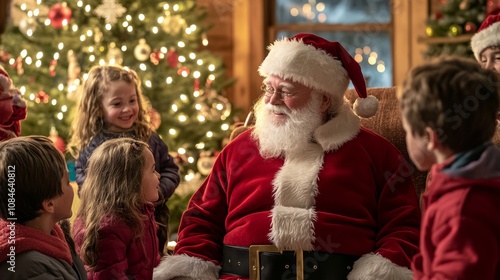 Santa seated with kids around him