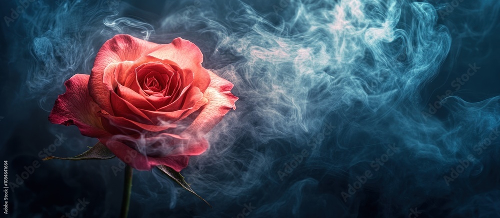 Single red rose with wispy smoke behind it. Single red rose with wispy smoke behind it.
