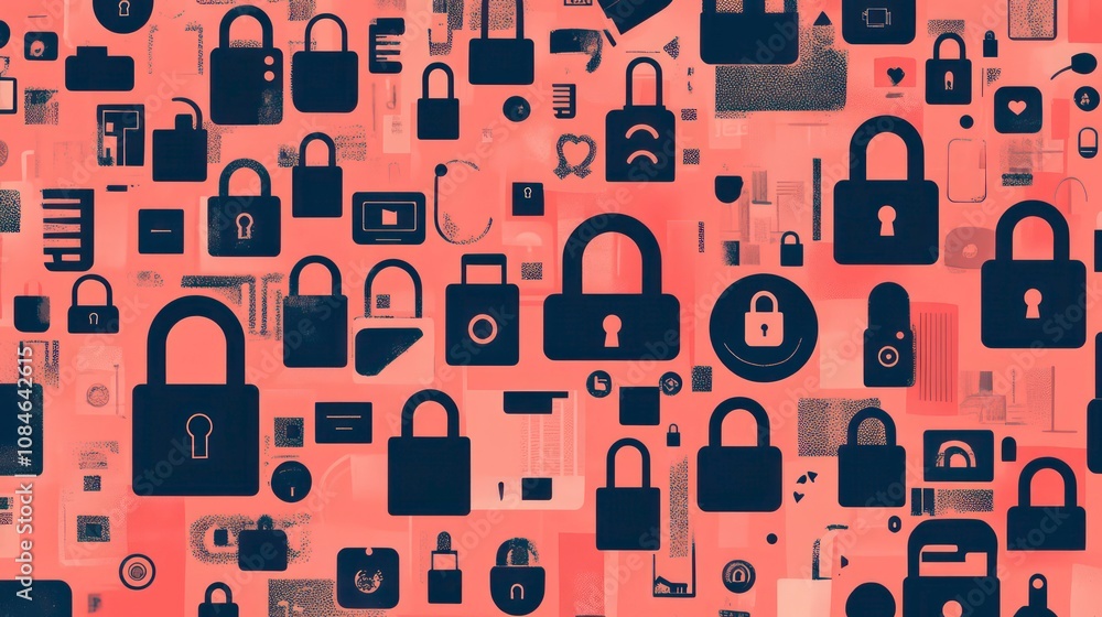 A digital abstract background with many lock icons on a pink and white background, signifying security and privacy. A digital abstract background with many lock icons on a pink and white background, signifying security and privacy.
