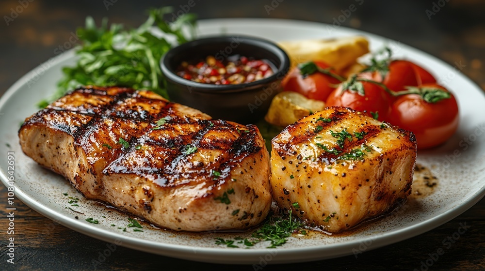 Grilled Fish with Vegetables and Spicy Sauce: A Delicious and Flavorful Meal Grilled Fish with Vegetables and Spicy Sauce: A Delicious and Flavorful Meal