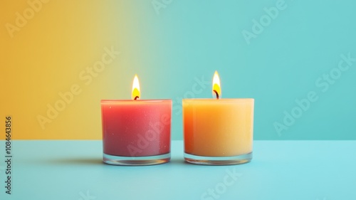 Wallpaper Mural Two lit candles in red and yellow against gradient background Torontodigital.ca