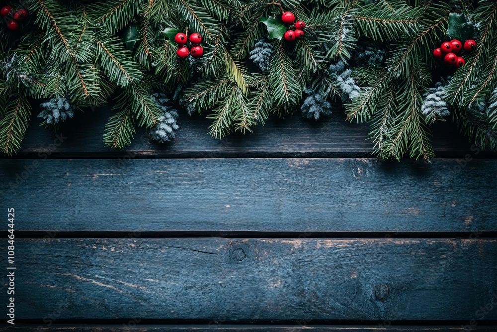 Vibrant Christmas tree adorned with red berries and lush pine needles, exuding festive cheer. Vibrant Christmas tree adorned with red berries and lush pine needles, exuding festive cheer.