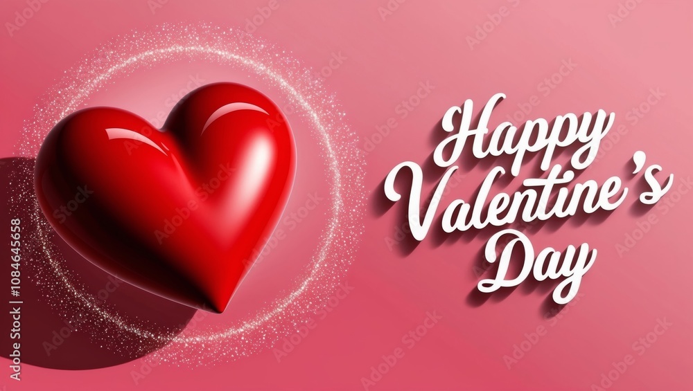 Elegant heart and happy valentines day text with sparkling particles on pink gradient background Elegant heart and happy valentines day text with sparkling particles on pink gradient background