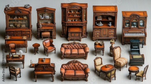 a group of miniature furniture