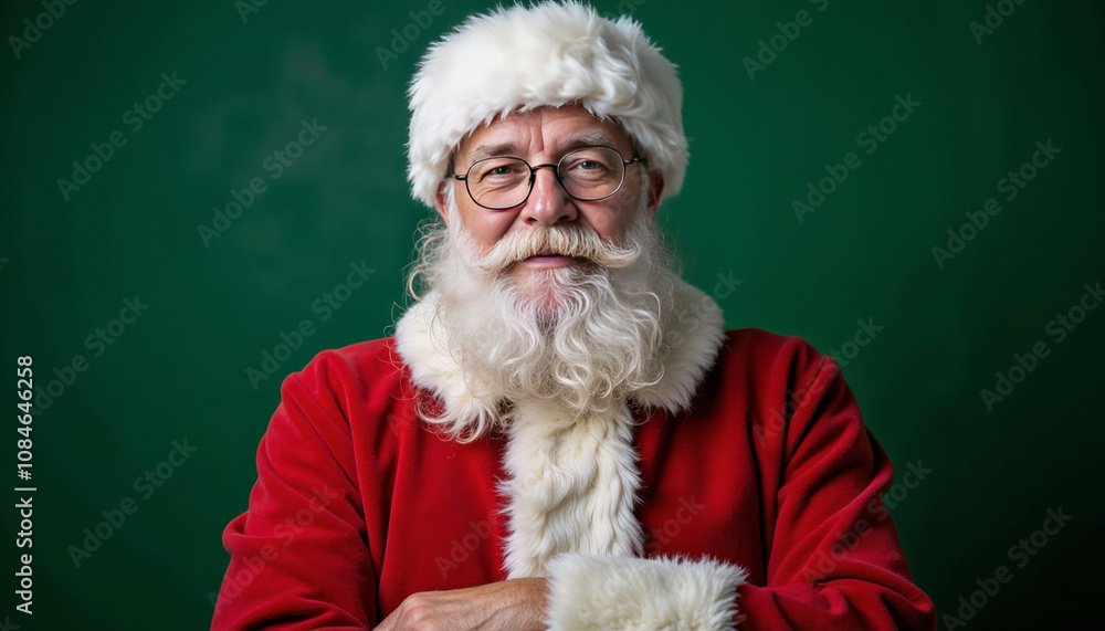 Naklejka premium Santa Claus With Crossed Arms On Green Background