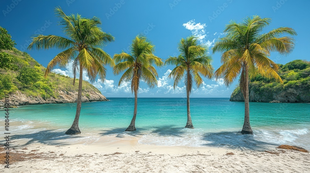 Obraz premium a group of palm trees on an island