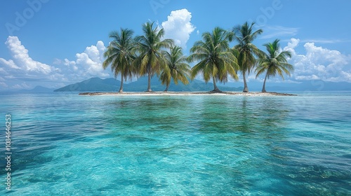 a group of palm trees on an island