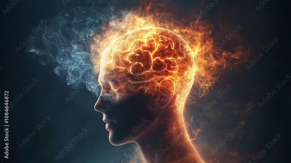 A human mind set against a cosmic background, featuring a detailed brain and face merging with the universe A human mind set against a cosmic background, featuring a detailed brain and face merging with the universe