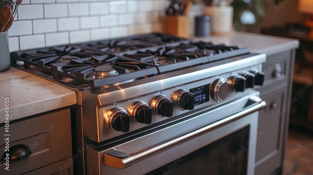 a large white stove with black knobs a large white stove with black knobs
