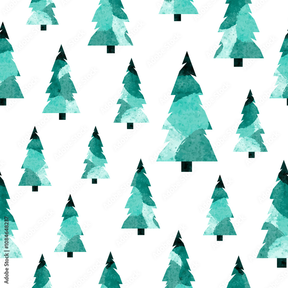 Fototapeta premium Seamless abstract Christmas trees pattern. Vector fir tree background. Wrapping paper design