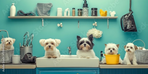 Pet Grooming Salon with Pets Being Pampered photo