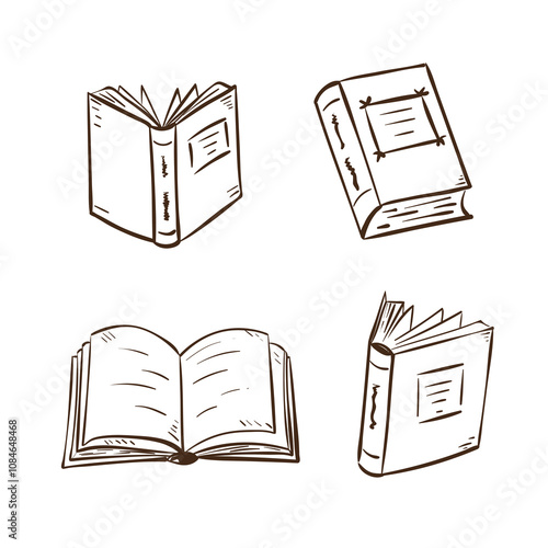 Hand drawn books set. Vector doodle illustration