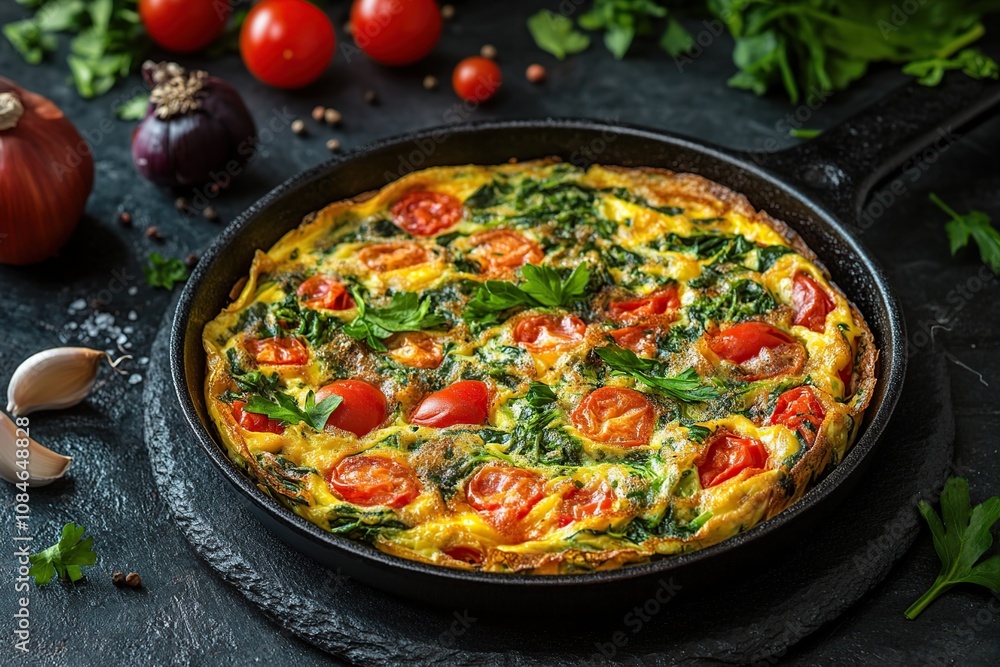 Delicious Spinach and Tomato Frittata in Cast Iron Skillet Delicious Spinach and Tomato Frittata in Cast Iron Skillet