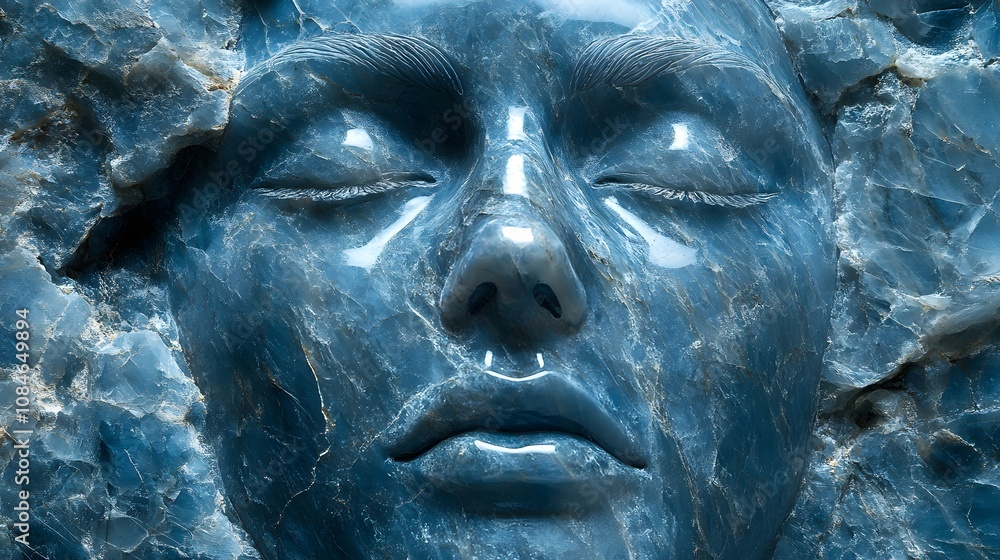 Serene Blue Marble Face with Subtle Reflections and Misty Aura, Capturing the Beauty of Nature in a Unique Artistic Expression Serene Blue Marble Face with Subtle Reflections and Misty Aura, Capturing the Beauty of Nature in a Unique Artistic Expression