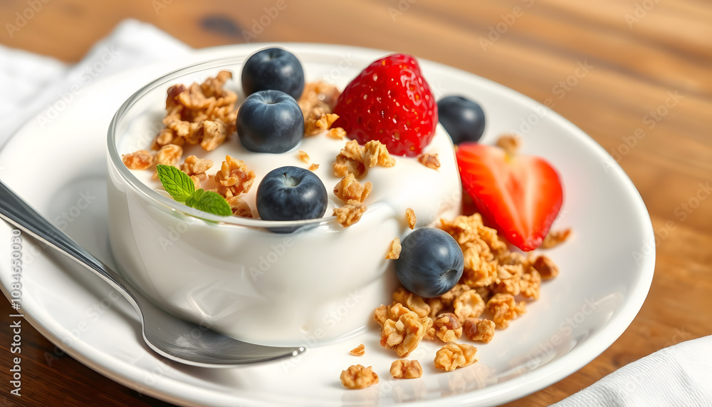 Homemade Yogurt and granola breakfast isolated with white highlights, png Homemade Yogurt and granola breakfast isolated with white highlights, png