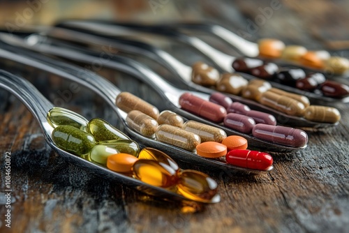 Assorted Vitamins and Supplements on Spoons photo